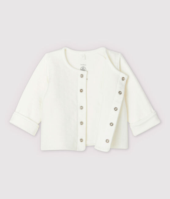 Cardigan blanc à étoiles bébé en tubique matelassé en coton biologique blanc MARSHMALLOW