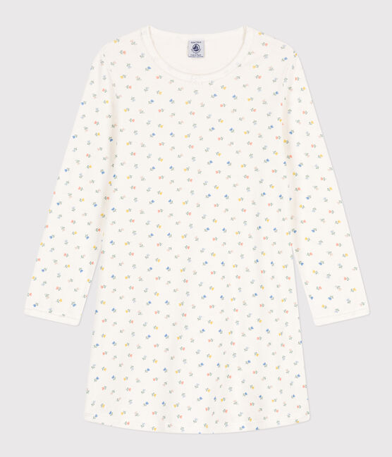 Chemise de nuit fleurs en coton petite fille blanc MARSHMALLOW/blanc MULTICO
