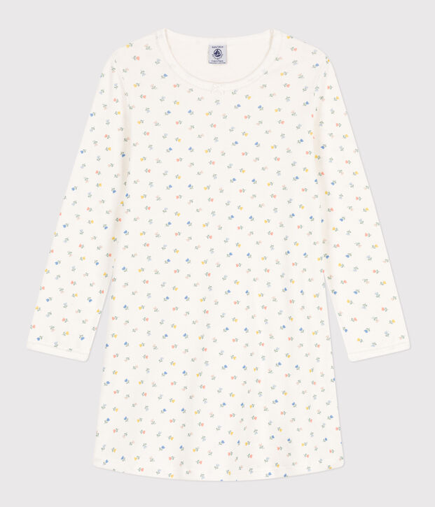 Chemise de nuit fleurs en coton petite fille blanc/multicouleur