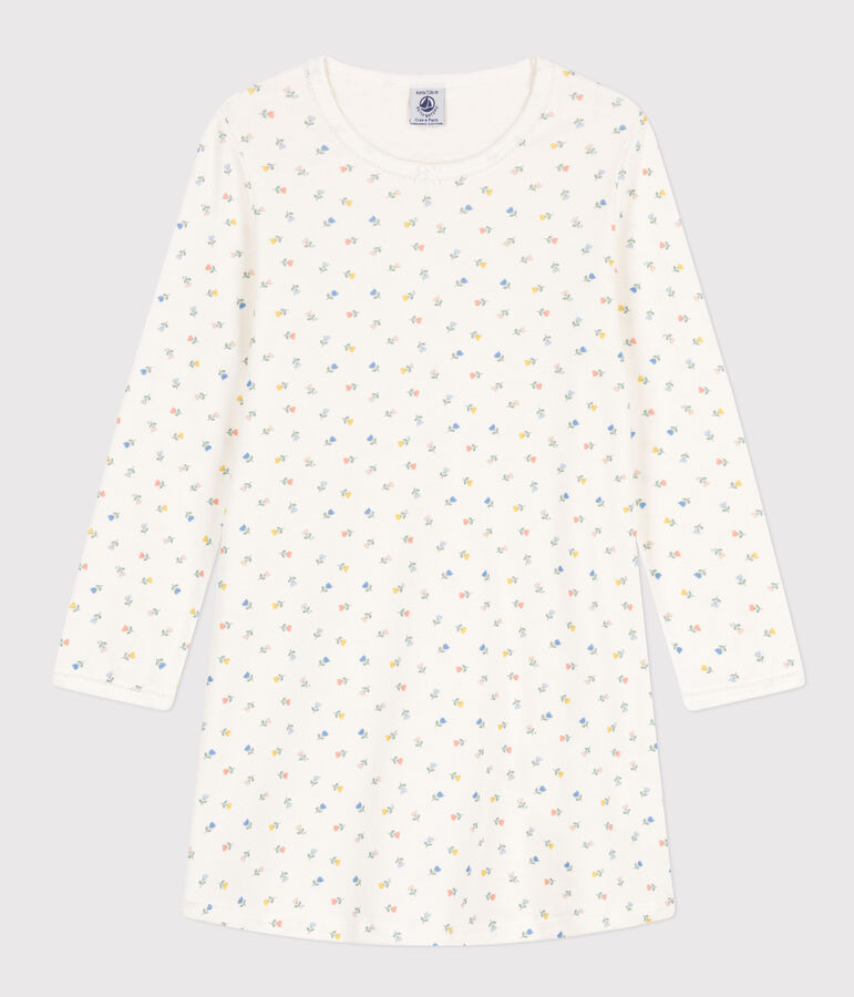 Chemise de nuit fleurs en coton petite fille blanc/multicouleur