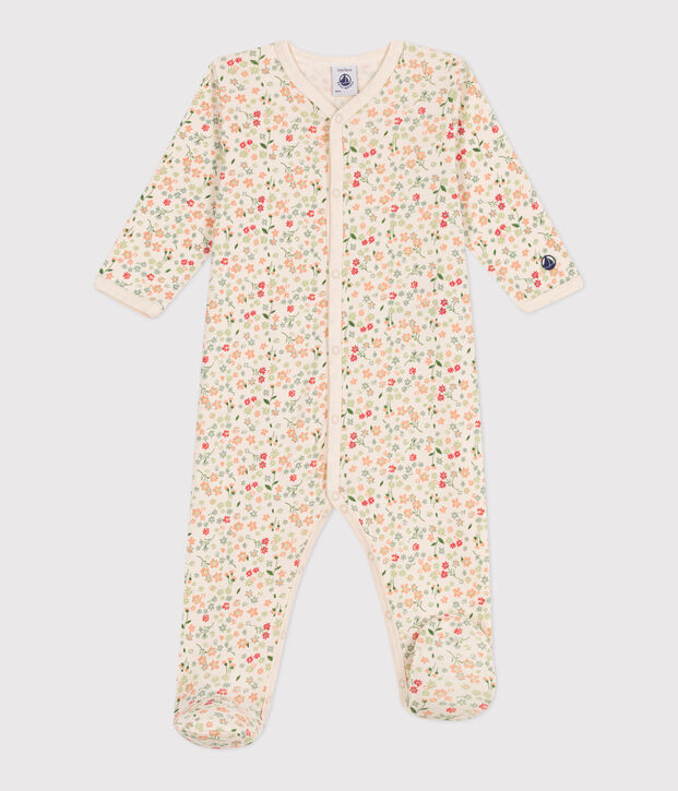 Pyjama b&eacute;b&eacute; en coton imprim&eacute; fleuri &eacute;cru/vert/multicouleur