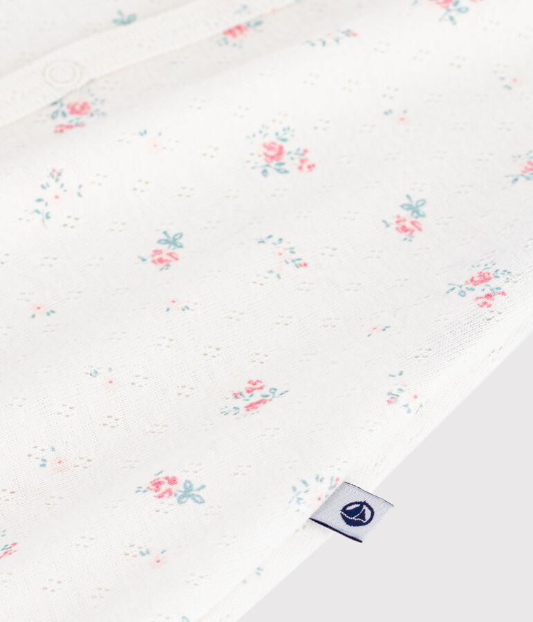 Combinaison courte b&eacute;b&eacute; en coton fleuri blanc MARSHMALLOW/blanc MULTICO
