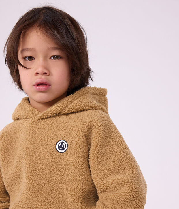 Sweatshirt enfant en sherpa beige fonc&eacute;