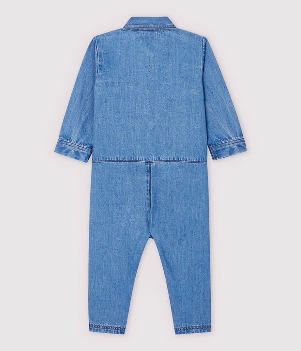 Combinaison longue en denim clair b&eacute;b&eacute; gar&ccedil;on. bleu