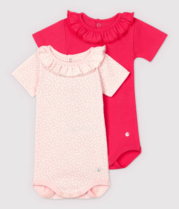 Lot de 2 bodies &agrave; col en coton b&eacute;b&eacute; fille multicouleur