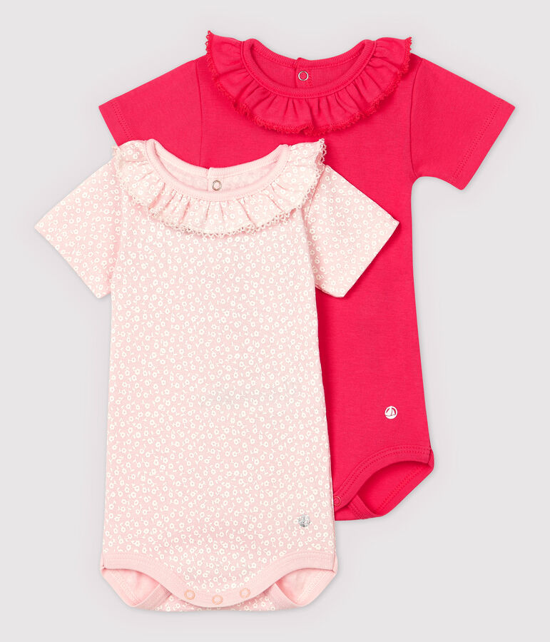 Lot de 2 bodies &agrave; col en coton b&eacute;b&eacute; fille multicouleur