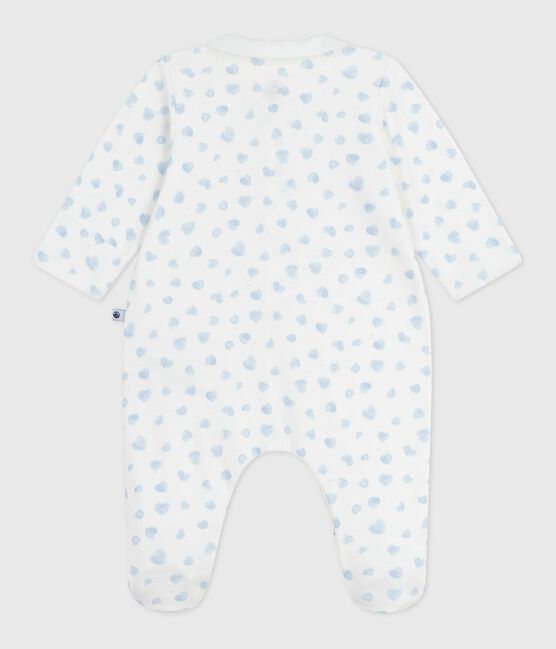 Pyjama bébé en coton à col imprimé coeur MARSHMALLOW/ ADRIATIC