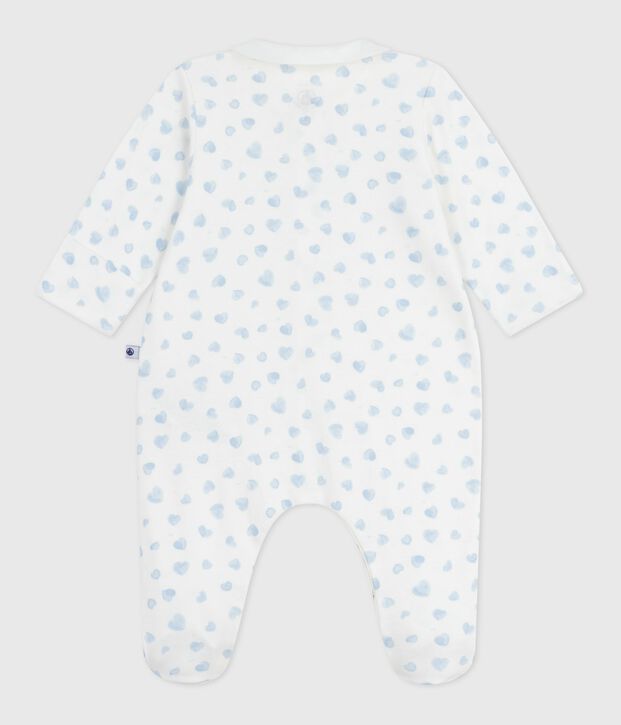Pyjama b&eacute;b&eacute; en coton &agrave; col imprim&eacute; coeur blanc/bleu