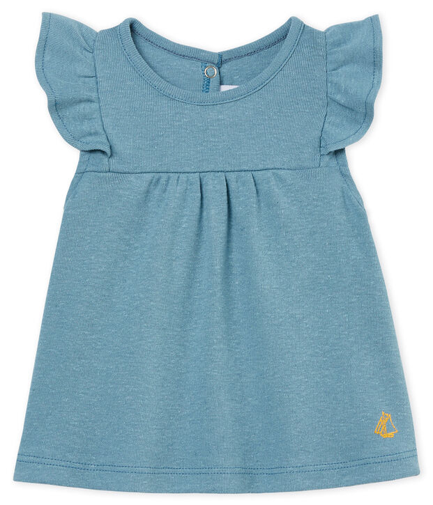 Blouse manches courtes b&eacute;b&eacute; fille en coton/lin bleu