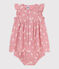 Robe bébé en gaze de coton et son bloomer, imprimée à fleurs rose CHARME/blanc MARSHMALLOW