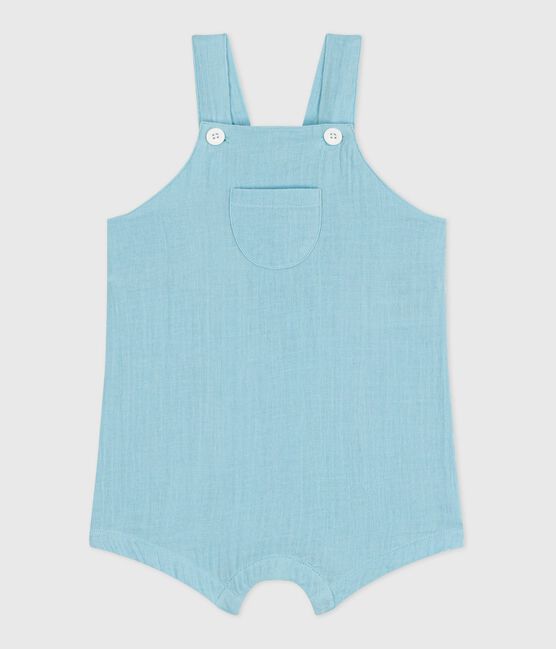 Salopette bébé en gaze de coton jambes courtes, unie bleu AQUATIC