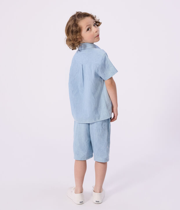 Bermuda short enfant en coton uni bleu