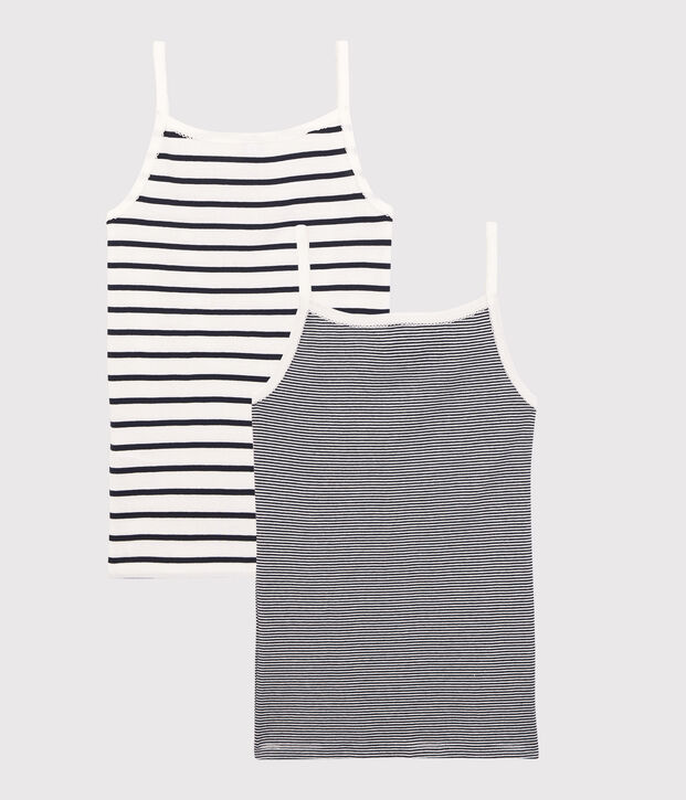 Lot de 2 chemises &agrave; bretelles ray&eacute;es fille en coton biologique multicouleur