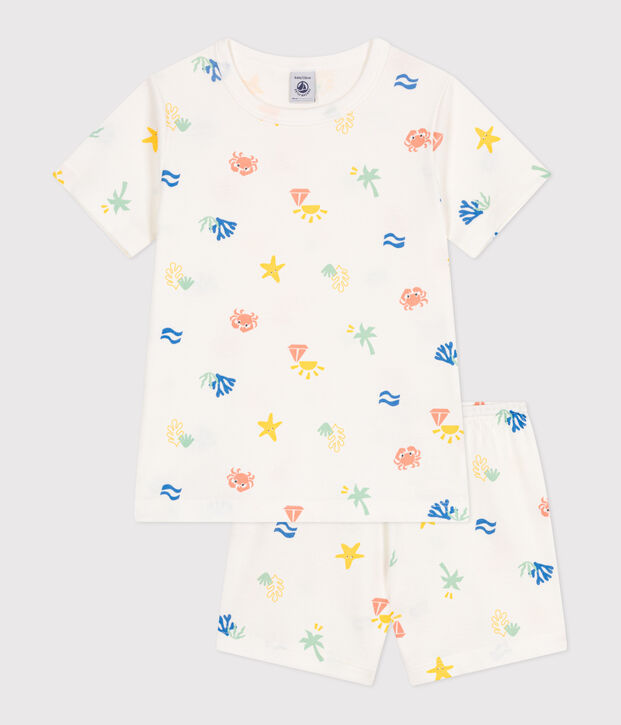 Pyjama short enfant en coton imprim&eacute; blanc/multicouleur