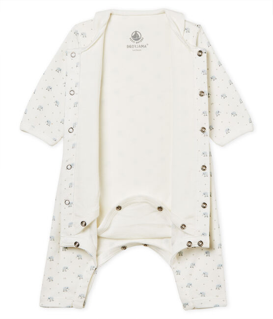 Bodyjama sans pieds bébé garçon en côte 1x1 imprimée blanc MARSHMALLOW/blanc MULTICO