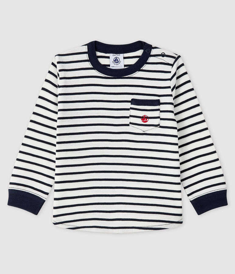 Tee-shirt b&eacute;b&eacute; gar&ccedil;on blanc MARSHMALLOW/bleu SMOKING