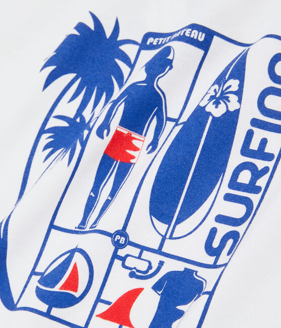 Tee-shirt enfant garcon blanc MARSHMALLOW/bleu SURF