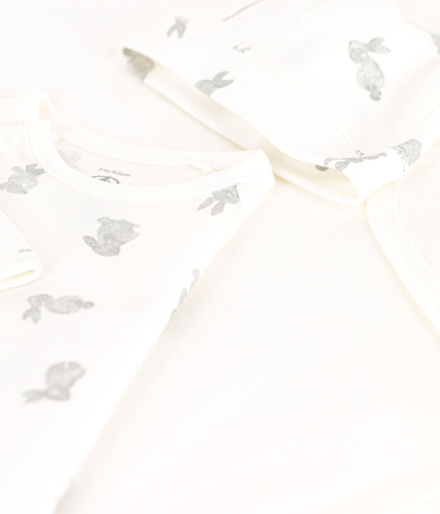 Lot 3 pi&egrave;ces en coton b&eacute;b&eacute; blanc/gris