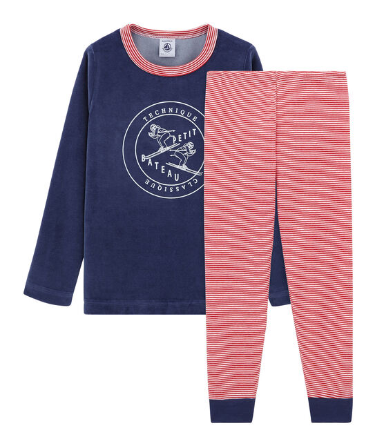 Pyjama petit garçon en velours bleu CHALOUPE/blanc MULTICO