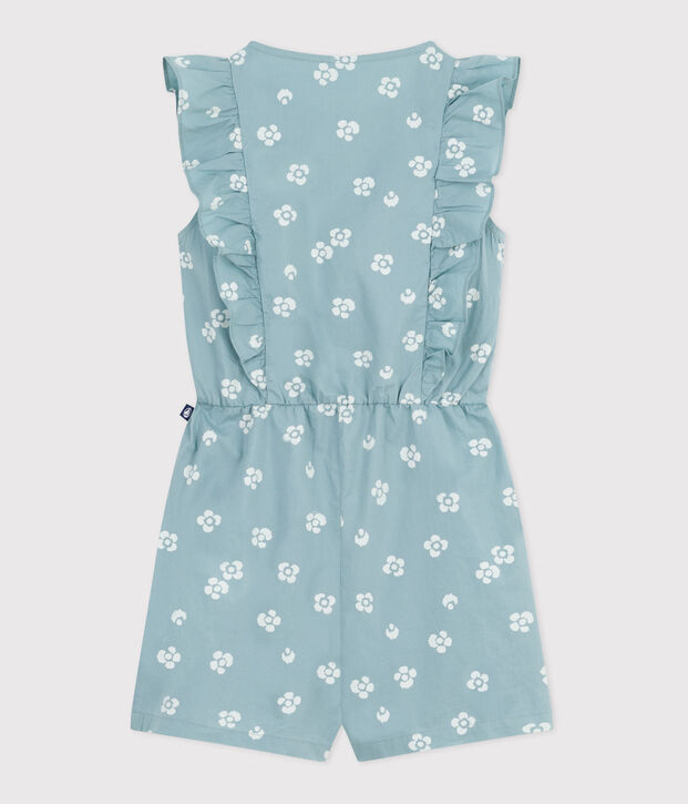 Combinaison enfant en coton sans manche fleurie vert/blanc