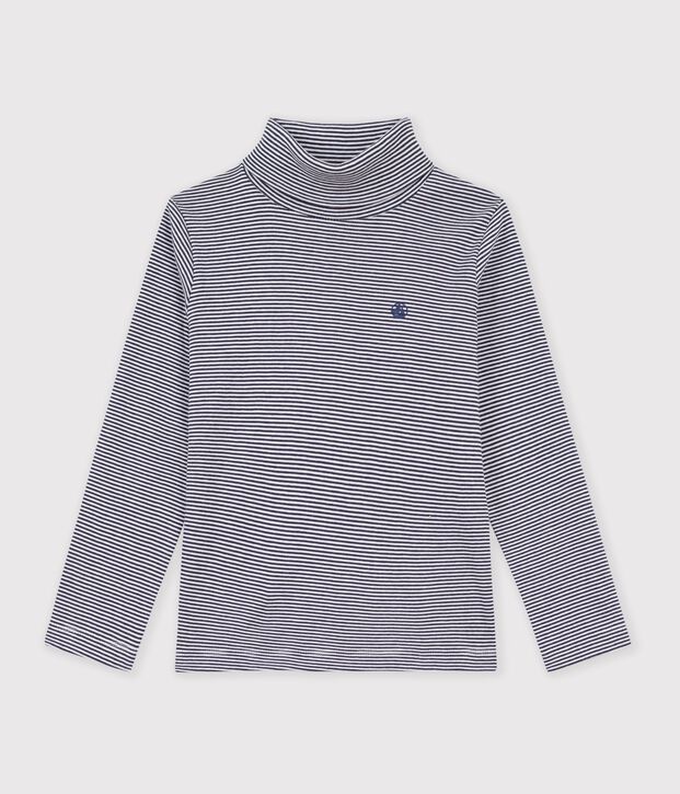 Sous-pull ray&eacute; en coton enfant fille / gar&ccedil;on bleu/blanc