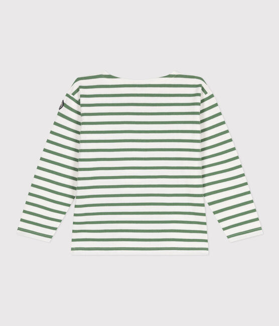 Marinière enfant mixte en coton manches longues vert MARSHMALLOW/ PALMERAIE