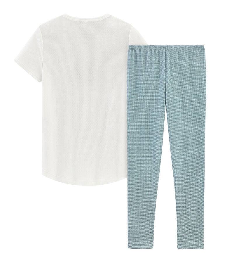 Pyjama &agrave; manches courtes petite fille en c&ocirc;te blanc/rose