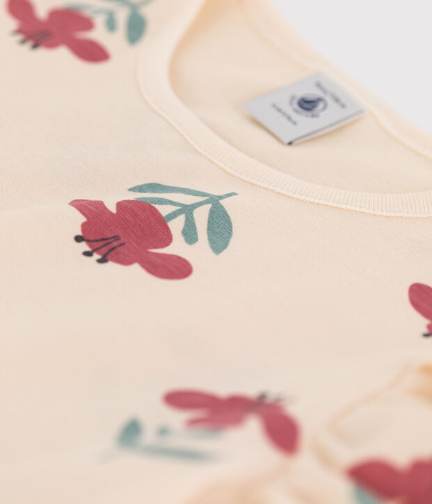 Tee-shirt imprim&eacute; en coton enfant fille &eacute;cru/bleu/multicouleur