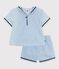 Ensemble b&eacute;b&eacute; 2 pi&egrave;ces en chambray, tee-shirt col vareuse bleu BLEU CLAIR