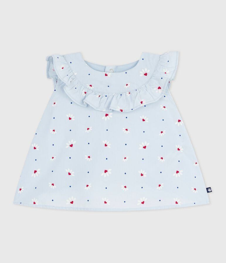 Blouse b&eacute;b&eacute; en popeline de coton sans manches, imprim&eacute; fleurs bleu FRAICHEUR/blanc MULTICO