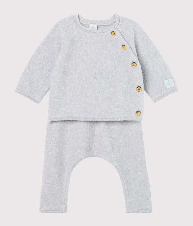 Ensemble deux pi&egrave;ces b&eacute;b&eacute; en coton, laine m&eacute;rinos et polyester rose clair