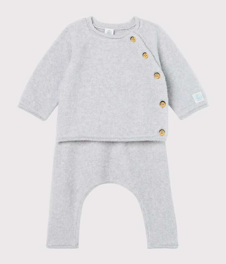 Ensemble deux pi&egrave;ces b&eacute;b&eacute; en coton, laine m&eacute;rinos et polyester rose