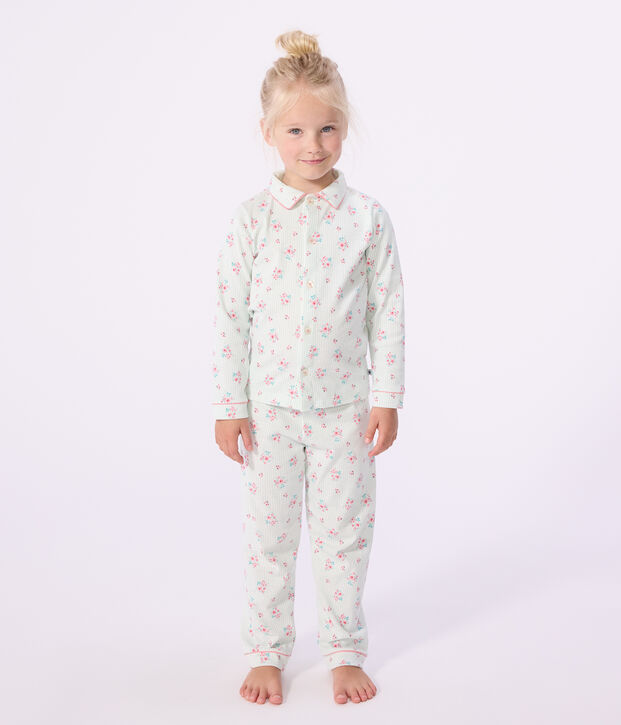 Pyjama boutonn&eacute; enfant en coton imprim&eacute; blanc/bleu/multicouleur