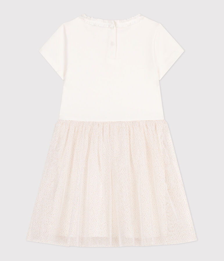 Robe enfant en coton et tulle manches courtes blanc MARSHMALLOW/rose COPPER