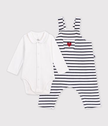 Ensemble salopette et body bébé en coton avec col, à rayures