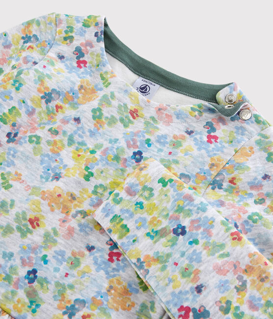 Robe manches longues en double jersey enfant fille gris POUSSIERE/blanc MULTICO
