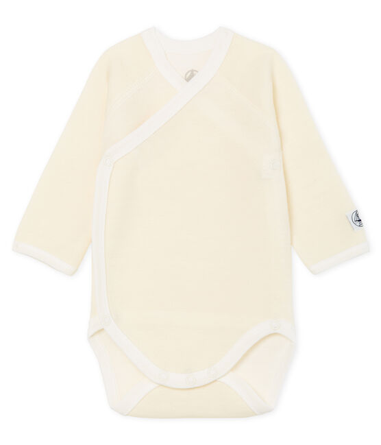 Body naissance manches longues bébé en laine et coton blanc MARSHMALLOW CN