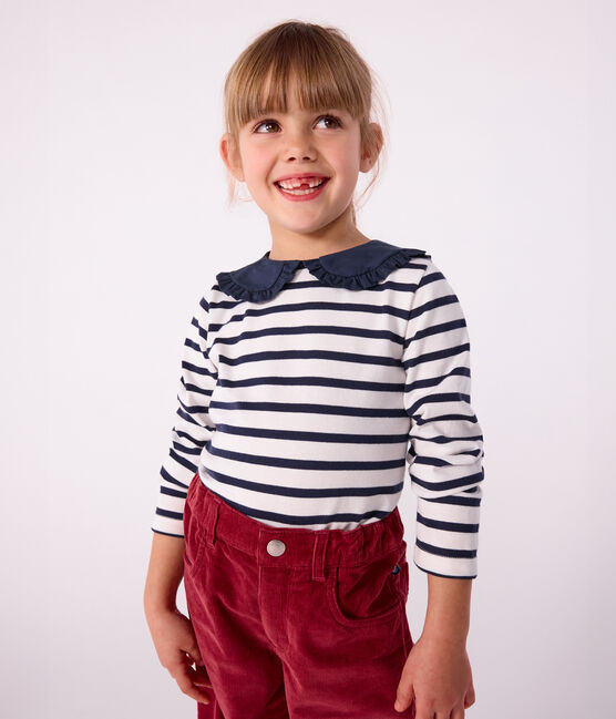 Marinière enfant en coton blanc MARSHMALLOW/bleu SMOKING