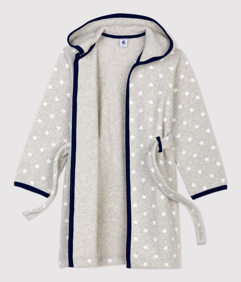 Robe de chambre &eacute;toiles en polaire enfant gris/blanc