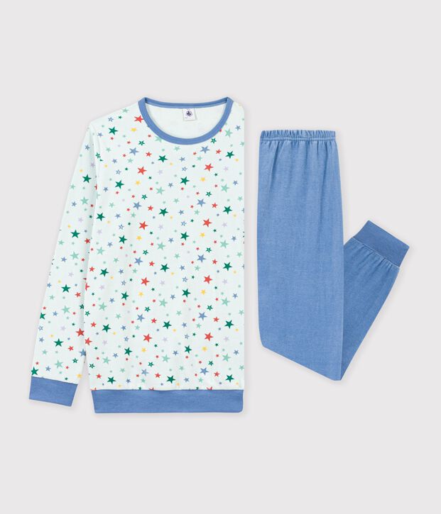 Pyjama enfant en velours imprim&eacute; &eacute;toiles bleu/multicouleur