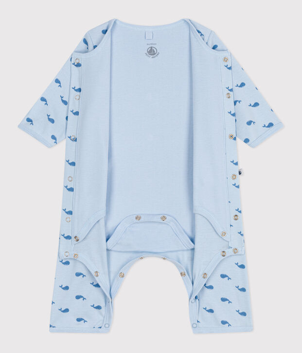 Bodyjama b&eacute;b&eacute; en coton sans pieds baleine bleu/bleu