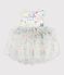 Robe enfant manches courtes en coton et tulle imprim&eacute;e blanc/multicouleur