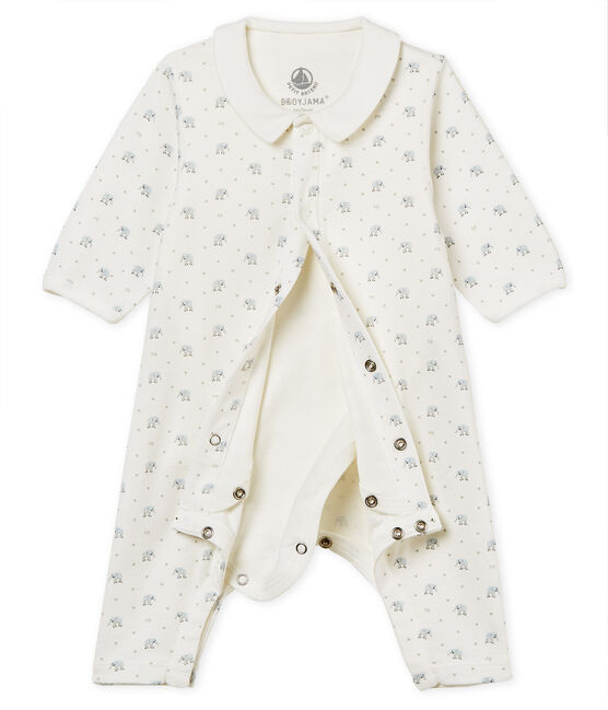 Bodyjama sans pieds bébé garçon en côte 1x1 imprimée blanc MARSHMALLOW/blanc MULTICO