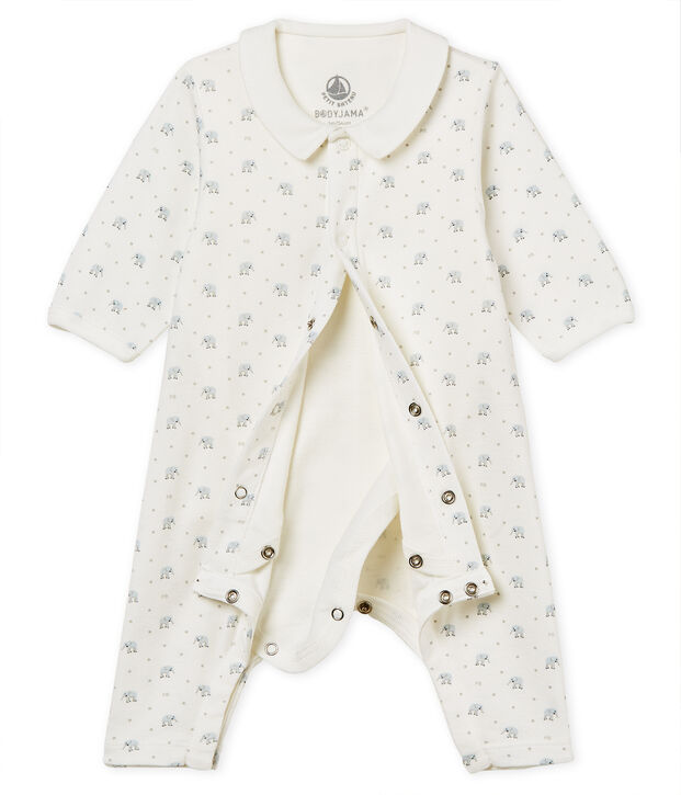 Bodyjama sans pieds b&eacute;b&eacute; gar&ccedil;on en c&ocirc;te 1x1 imprim&eacute;e blanc/multicouleur
