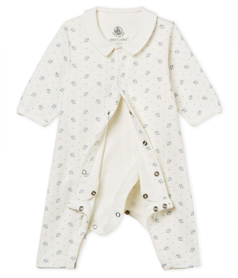 Bodyjama sans pieds b&eacute;b&eacute; gar&ccedil;on en c&ocirc;te 1x1 imprim&eacute;e blanc MARSHMALLOW/blanc MULTICO