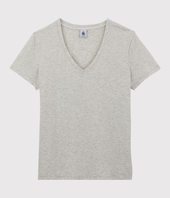 Tee-shirt LE DROIT col V en coton Femme gris BELUGA CHINE
