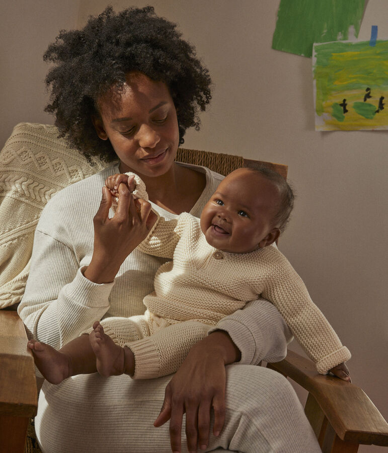 Ensemble 2 pi&egrave;ces b&eacute;b&eacute; en tricot en coton &eacute;cru AVALANCHE