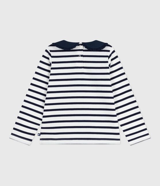 Marinière enfant en coton blanc MARSHMALLOW/bleu SMOKING