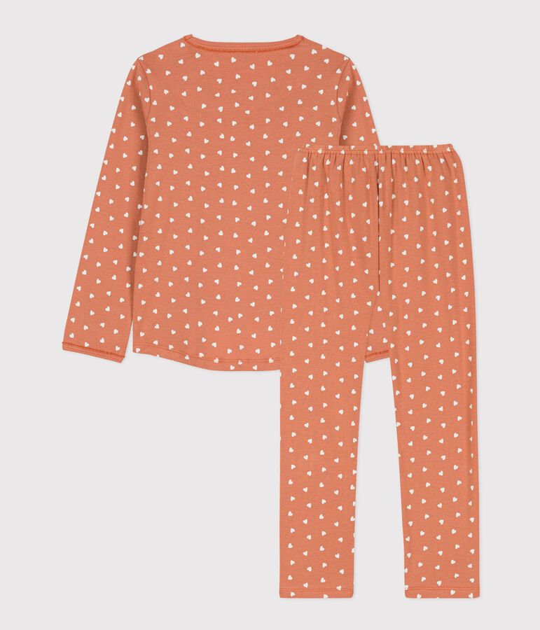 Pyjama c&oelig;ur petite fille en coton rose/blanc