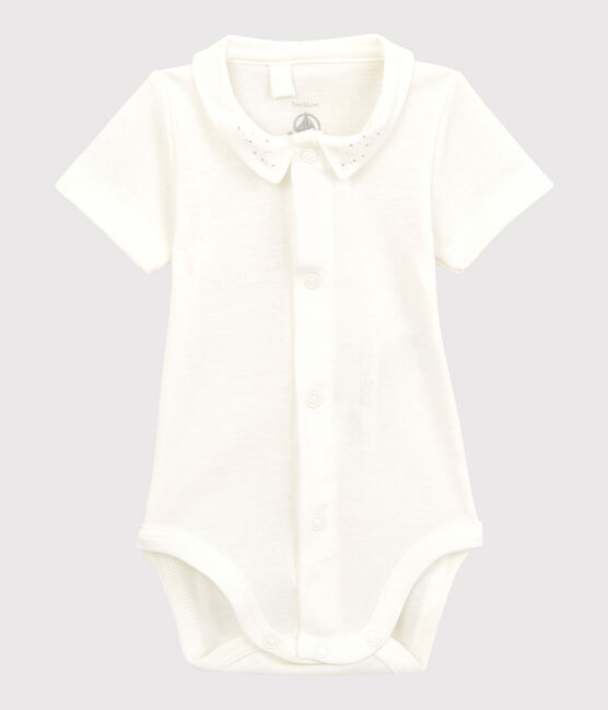 Body manches courtes à col blanc bébé en coton biologique blanc MARSHMALLOW
